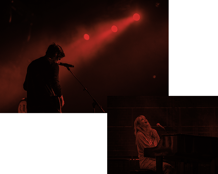 Musicians performing piano and vocals for YouTube